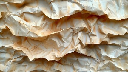   A tight shot of crinkled paper with numerous wrinkles