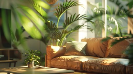 Obraz premium Illustrate a modern apartment with palm tree elements