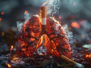  a cigarette and the immediate benefit it brings to lung health, illustrated by lungs transforming from damaged to healthy, encapsulated in a hopeful, health promoting environment - obrazy, fototapety, plakaty