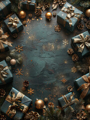 Fototapeta na wymiar Winter Elegance: Gifts in Emerald and Gold Theme 