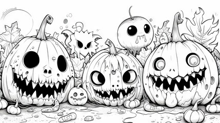 Cute and Creepy Kawaii Horror coloring book, blending adorable frights with playful scares - obrazy, fototapety, plakaty
