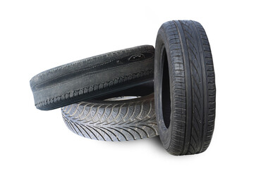 old worn damaged tires isolated on white background - 776276891