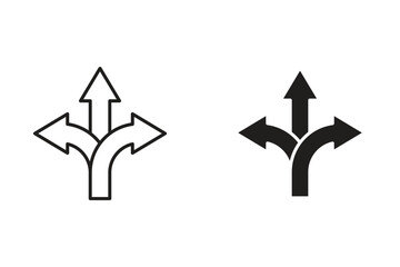 Three-Way Direction Arrow Icon. Versatile Navigation Symbol