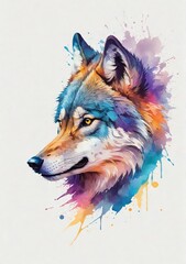 abstract watercolor painitng of wolf head