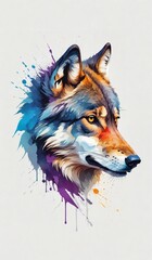 abstract watercolor painitng of wolf head