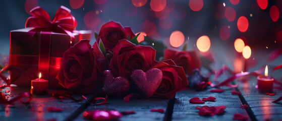 Valentine's Celebration: Elegant Gifts and Roses Among Hearts
