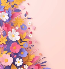 Naklejka premium summer flowers and plants on pink background, frame for social media, greeting card, blank space for text in the center, sales promotion banner with colorful flat design style