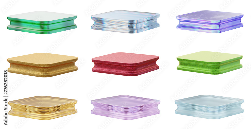 Poster podium colorful collection set pack isolated background 3d rendering