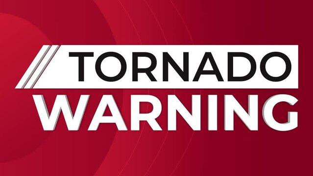 Tornado warning. News broadcast headline. Illustrated animated video.
