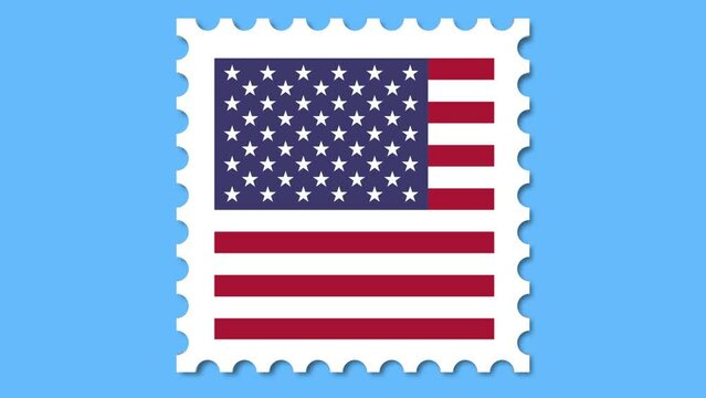 USA flag postage stamp 3D loop. Illustrated animated video. 