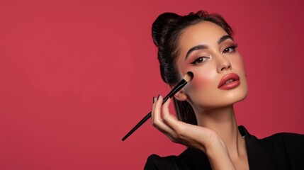 Obraz premium Makeup artist woman, with eye brush. generative ai