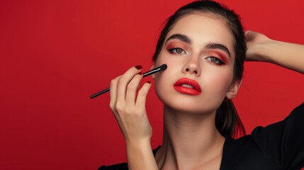 Obraz premium Makeup artist woman, with eye brush. generative ai
