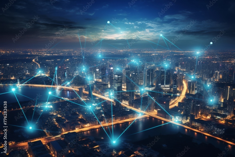 Aufkleber imaginative visual of smart digital city with globalization abstract graphic showing connection netw
