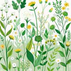 Wild herbs pattern Wildflowers in summer 