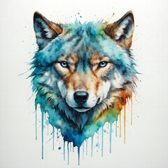 abstract watercolor painitng of wolf head