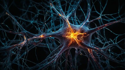 A highly detailed render of a neuron structure showcasing the complexity and connectivity of the human brain