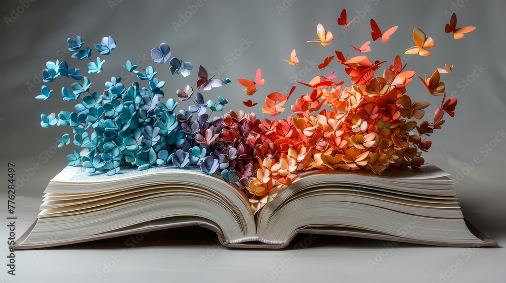 Poster a open book releasing butterflies from its pages butterflies escaping an open book..or, for a more d