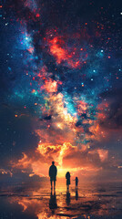 Fototapeta premium Starlight Wishes: A Family's Cosmic Thoughts 