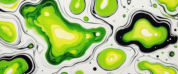 Eye-catching lime green ink swirls create energetic movements across a white surface, suggesting freshness and renewal - obrazy, fototapety, plakaty