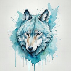 abstract watercolor painitng of wolf head