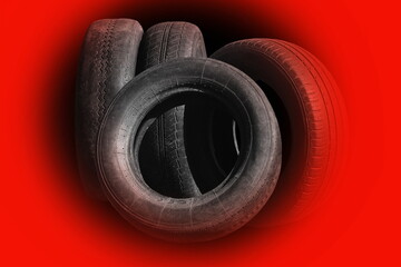 old worn damaged tires - 776286073