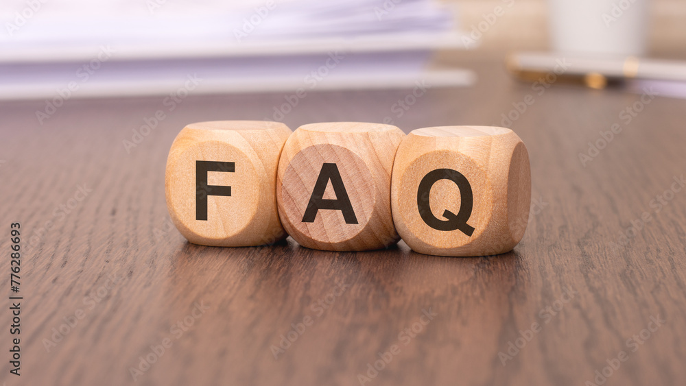 Poster faq - frequency asked questions word concept on cubes