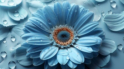  petals dotted with water drops, center holding true bloom - obrazy, fototapety, plakaty