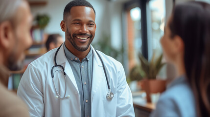 Black African American doctor smiling and talking with their patients 