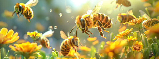 Blissful Hive: Bees and Their Flowing Honey
