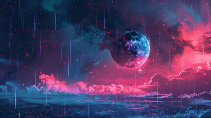 Hyper-Realistic Space Rain in Vibrant Synthwave Style
 - obrazy, fototapety, plakaty