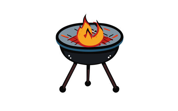 illustrazione di barbecue, braciere con carbonella che arde