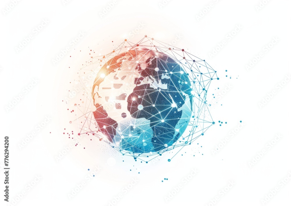 Poster abstract global network and connectivity concept with sphere made in the style of dots, lines or con