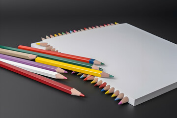 Fototapeta premium Pencils and notebook on black background. Back to school concept