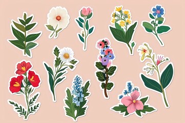 collection of different flowers on a plain background