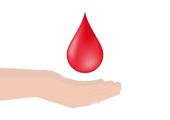 Blood Donation Concept. World Blood Donor Day. Hand Holding Blood Drop. Vector Illustration. 