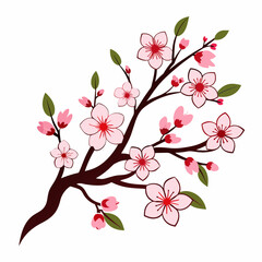 Cherry blossom branch with sakura flower stroke  line art