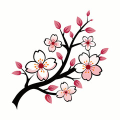 Cherry blossom branch with sakura flower stroke  line art