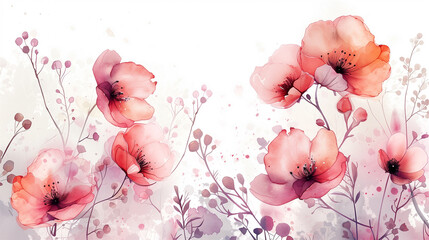 watercolor floral arrangement leaves and buds thin gold lines, invitation card