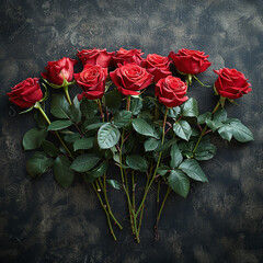 Bouquet of red roses on black background, generative ai