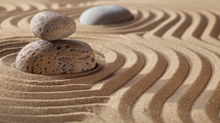 Fototapeta na wymiar Zen Garden Serenity with Raked Sand