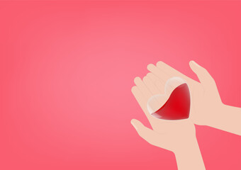 Blood Donation Concept. World Blood Donor Day. Hand Holding Red Heart. Vector Illustration. 