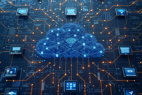 Blue Cloud Surrounded by Electronic Devices