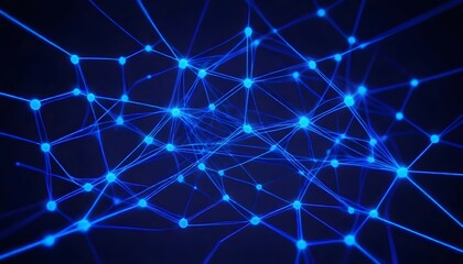 AI generated Neon Blue Abstract Network of Dots and Lines Background