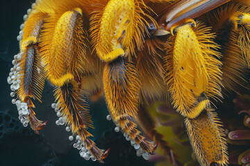 A close up of a yellow and brown insect's claw