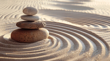 Fototapeta na wymiar Tranquil Zen Garden with Sand and Stones