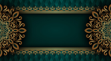 dark green background  with gold mandala ornament