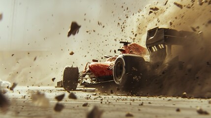 Destroyed Formula 1 sports car.