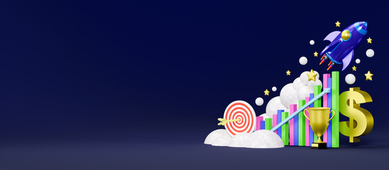 Business growth concept, show marketing graph analyzing stock market changes with achieve the target company