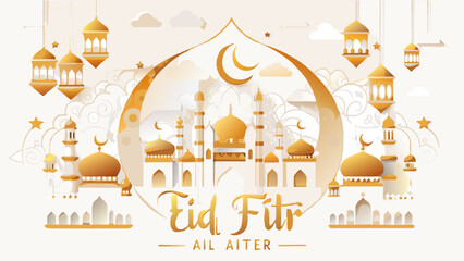 gold-and-blue-eid-al-fitr-card-design vector illustration