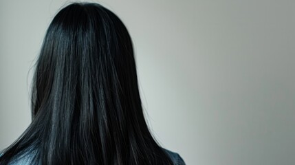 woman seen from behind with black, straight hair generative ai